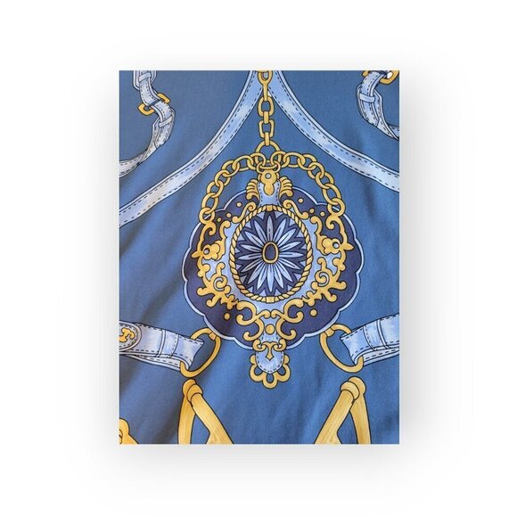 J McLaughlin Catalina Blue Gold Chainlink Stretch Top Small 3/4 Sleeve Classic - Picture 5 of 12